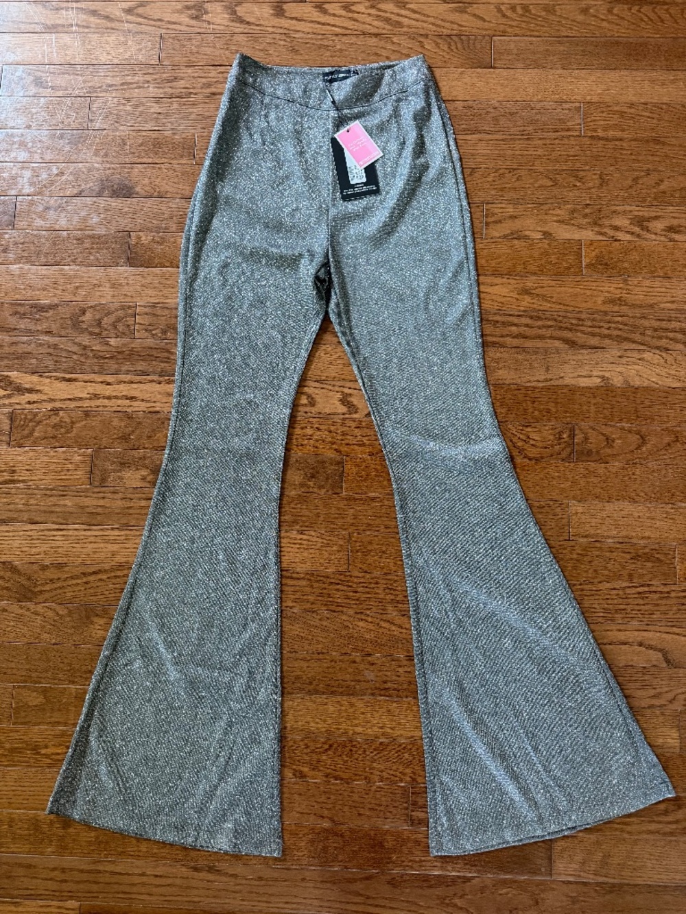 PrettyLittleThing Silver Glitter Flare Pants NWT US 2